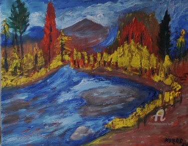Malerei mit dem Titel "Autumn landscape in…" von Kozar, Original-Kunstwerk, Öl Auf Keilrahmen aus Holz montiert