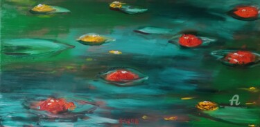 Painting titled "Waterlilies nenupha…" by Kozar, Original Artwork, Oil Mounted on Wood Stretcher frame