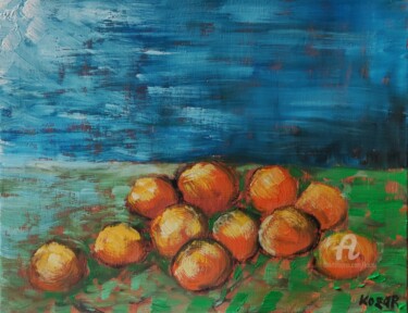 Malarstwo zatytułowany „Mandarine” autorstwa Kozar, Oryginalna praca, Olej Zamontowany na Drewniana rama noszy