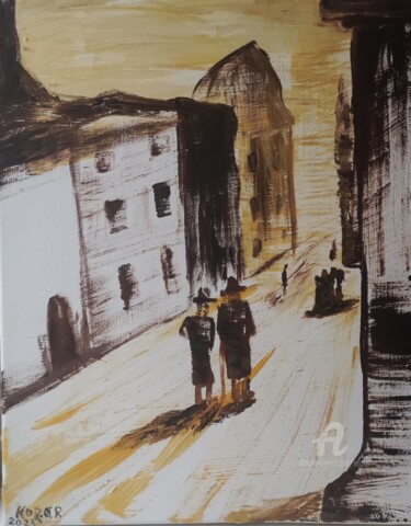 Painting titled "Old city. Vieille v…" by Kozar, Original Artwork, Oil Mounted on Wood Stretcher frame