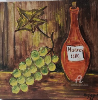 Schilderij getiteld "Raisins et vin" door Kozar, Origineel Kunstwerk, Olie