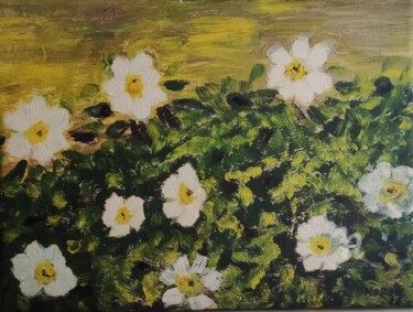 Peinture intitulée "fleurs de jasmin" par Kozar, Œuvre d'art originale, Huile Monté sur Châssis en bois