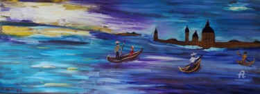Malerei mit dem Titel "Promenade nocturne…" von Kozar, Original-Kunstwerk, Öl Auf Keilrahmen aus Holz montiert
