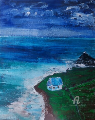 Painting titled "Cap sur la mer" by Kozar, Original Artwork, Oil Mounted on Wood Stretcher frame