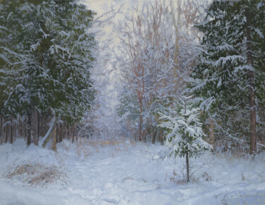 Schilderij getiteld "Winter forest" door Simon Kozhin, Origineel Kunstwerk, Olie