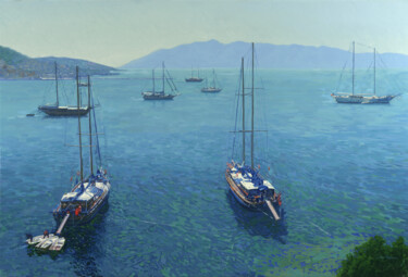 Pintura titulada "The Yachts" por Simon Kozhin, Obra de arte original, Oleo Montado en Bastidor de camilla de madera