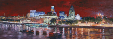 Painting titled "View of the City Fr…" by Simon Kozhin, Original Artwork, Oil Mounted on Wood Stretcher frame