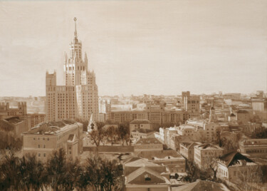 Painting titled "Moscow View whith a…" by Simon Kozhin, Original Artwork, Oil Mounted on Wood Stretcher frame