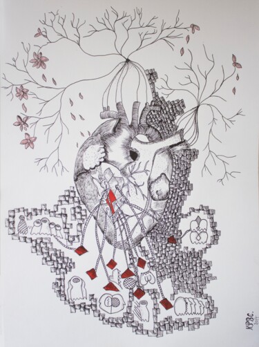 Drawing titled "les-plaies-du-coeur" by Kpbc, Original Artwork, Ink