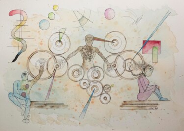 Painting titled "engrenages" by Kpbc, Original Artwork, Watercolor