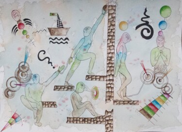 Ζωγραφική με τίτλο "discussion-avec-sa-…" από Kpbc, Αυθεντικά έργα τέχνης, Ακουαρέλα