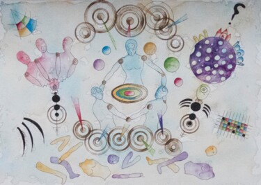 Peinture intitulée "la farandole des dé…" par Kpbc, Œuvre d'art originale, Aquarelle