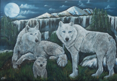 Painting titled "Loups" by Kpbc, Original Artwork, Oil