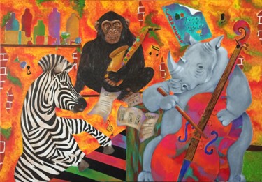 Schilderij getiteld "Animals trio" door Kpbc, Origineel Kunstwerk, Acryl