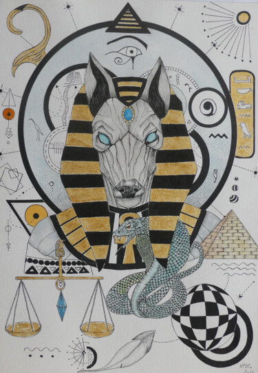 绘画 标题为“Anubis” 由Kpbc, 原创艺术品, 墨