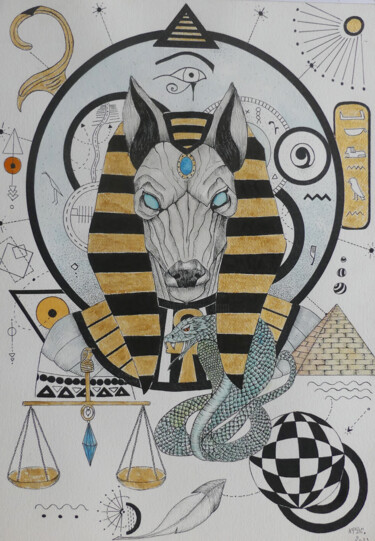 Pittura intitolato "Anubis" da Kpbc, Opera d'arte originale, Inchiostro