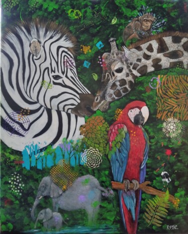 Картина под названием "Savane" - Kpbc, Подлинное произведение искусства, Акрил Установлен на Деревянная рама для носилок