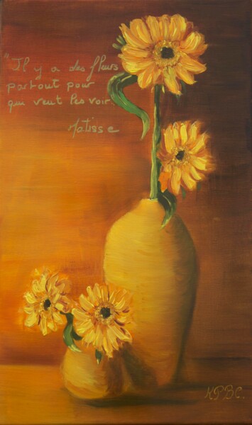 Peinture intitulée "Fleurs d'or" par Kpbc, Œuvre d'art originale, Huile