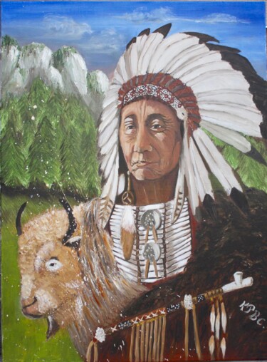 Painting titled "Red Cloud spirit" by Kpbc, Original Artwork, Oil