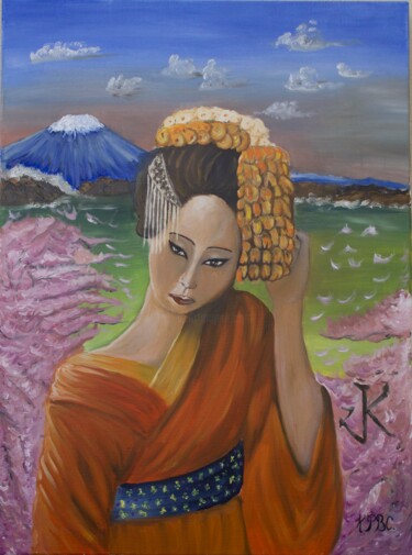 Painting titled "Le kimono orange" by Kpbc, Original Artwork, Oil
