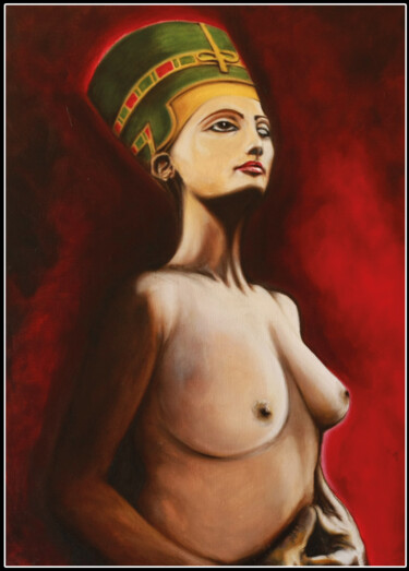 Schilderij getiteld "Néfertiti ou "La Be…" door Kpy, Origineel Kunstwerk, Olie Gemonteerd op Frame voor houten brancard