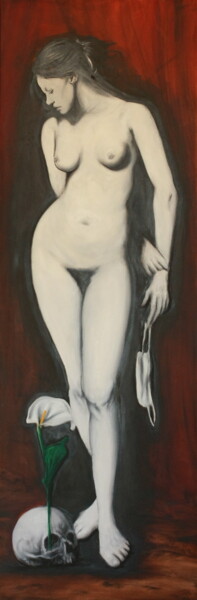 Painting titled "Nue avec et sans ma…" by Kpy, Original Artwork, Oil Mounted on Wood Stretcher frame