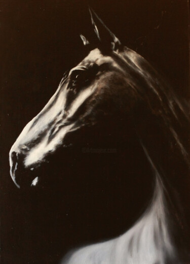 Painting titled "Horse" by Kpy, Original Artwork, Oil Mounted on Wood Stretcher frame