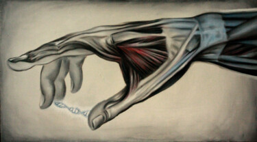 Painting titled "anatomia.d.n" by Kpy, Original Artwork, Oil Mounted on Wood Stretcher frame