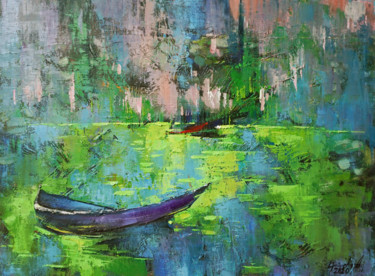 Картина под названием "Тихая река" - Anastasiia Kraineva, Подлинное произведение искусства, Масло