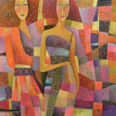 Painting titled "Violet Friendship" by Olga Kost, Original Artwork