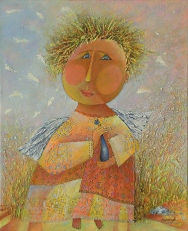 Painting titled "Polny kwiatek" by Olga Kost, Original Artwork