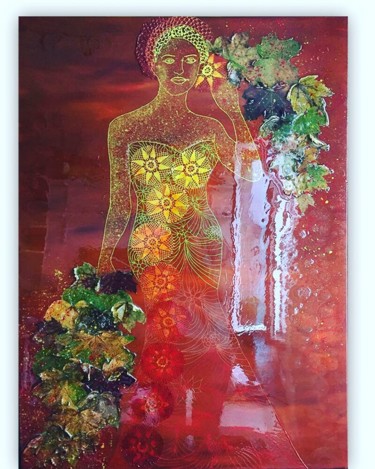 Peinture intitulée "La déesse d'automne" par Karin Kralova, Œuvre d'art originale, Acrylique