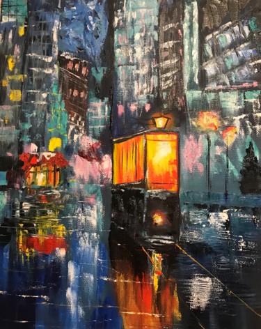Картина под названием "Ночной город" - Ириша Лепишина, Подлинное произведение искусства, Масло