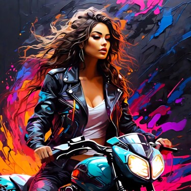 Arts numériques intitulée "Girl on a motorcycle" par Krasikova Tatiana, Œuvre d'art originale, Acrylique