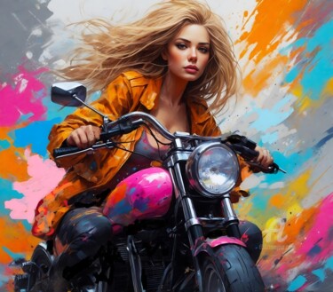 Digitale Kunst getiteld "Motorcycle girl" door Krasikova Tatiana, Origineel Kunstwerk, Acryl