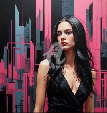 Arts numériques intitulée "Black-pink contrast" par Krasikova Tatiana, Œuvre d'art originale, Acrylique