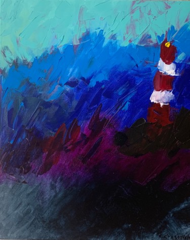 Painting titled "The lighthouse" by Krasimir Krasovich, Original Artwork, Oil Mounted on Wood Stretcher frame