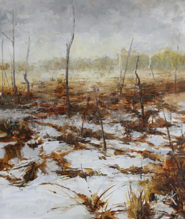 Painting titled "Swamp in winter" by Krasuckas, Original Artwork, Oil