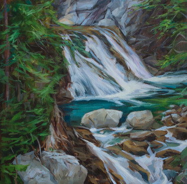 Painting titled "Mickiewicz waterfall" by Krasuckas, Original Artwork, Oil