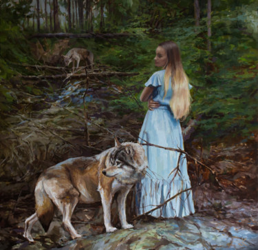 Painting titled "Mother of wolves" by Krasuckas, Original Artwork, Oil