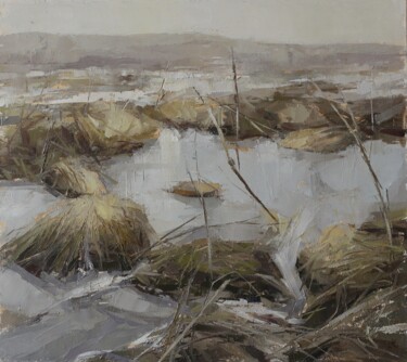 Painting titled "Grey swamp" by Krasuckas, Original Artwork, Oil