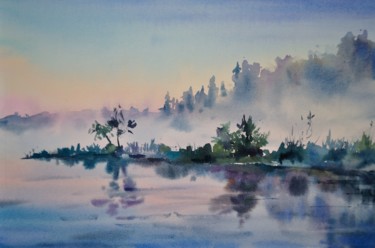 Painting titled "Fog" by Olga Krasyukova, Original Artwork, Watercolor