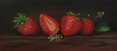 Painting titled "Strawberries" by Nina Fedotova, Original Artwork, Oil