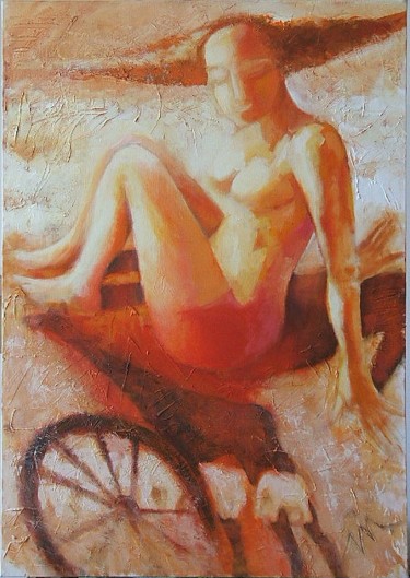 Картина под названием "Orange Sun or the m…" - Kravitz, Подлинное произведение искусства, Масло