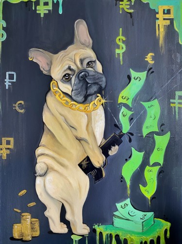 Картина под названием "Bulldog lucky" - Ksenia Kravtsova, Подлинное произведение искусства, Масло Установлен на Деревянная р…