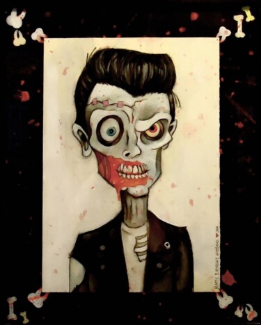 Painting titled "ZOMBIE RIK" by Kreatures And Kreeps, Original Artwork, Gouache