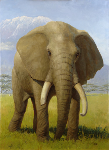 Painting titled "L'éléphant" by Dmitry Krebs, Original Artwork, Oil