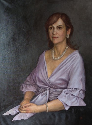 Painting titled "Portrait de femme" by Dmitry Krebs, Original Artwork, Oil Mounted on Wood Stretcher frame