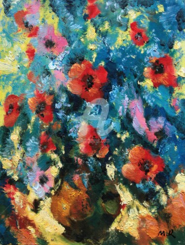 Painting titled "Bouquet in blue" by Mark Kremer, Original Artwork, Oil