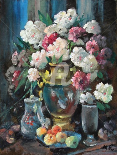Painting titled "Peony flowers" by Mark Kremer, Original Artwork